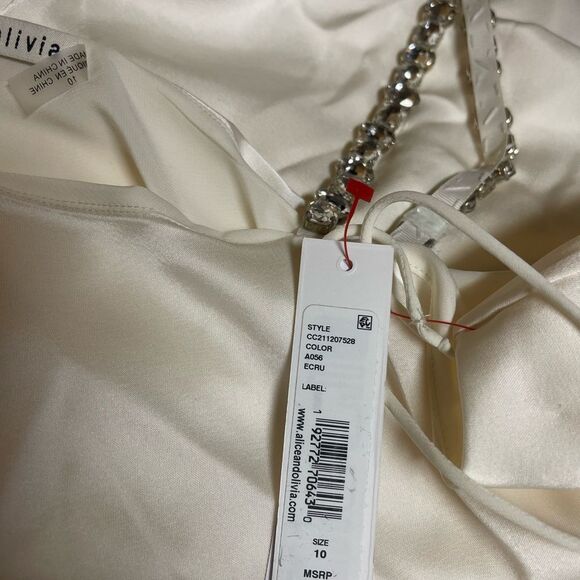 Alice & Olivia Ecru Satin Dress with Beaded Strap - Picture 2 of 3